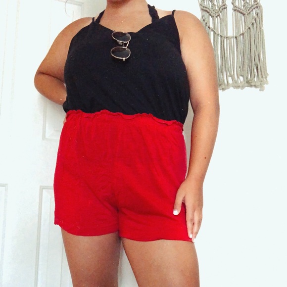 red flowy shorts
